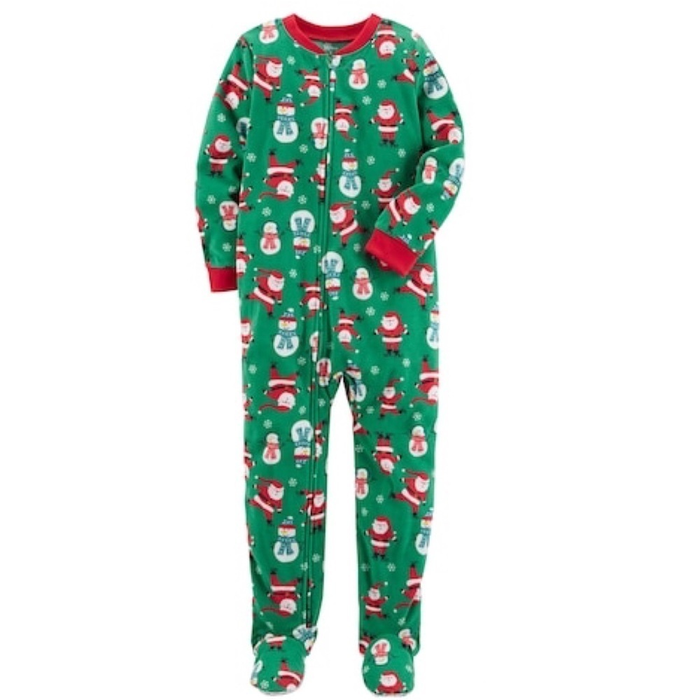 Carter’s Santa Snowman Green ZIP Up Pajamas Size 24 months